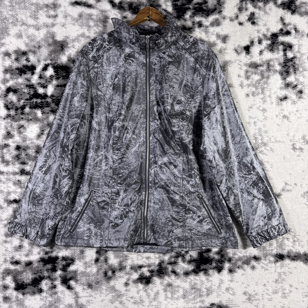 Chicos Zenergy Jacket Womens Size‎ XL 3 Gray Full Zip High Neck Pockets Stretch